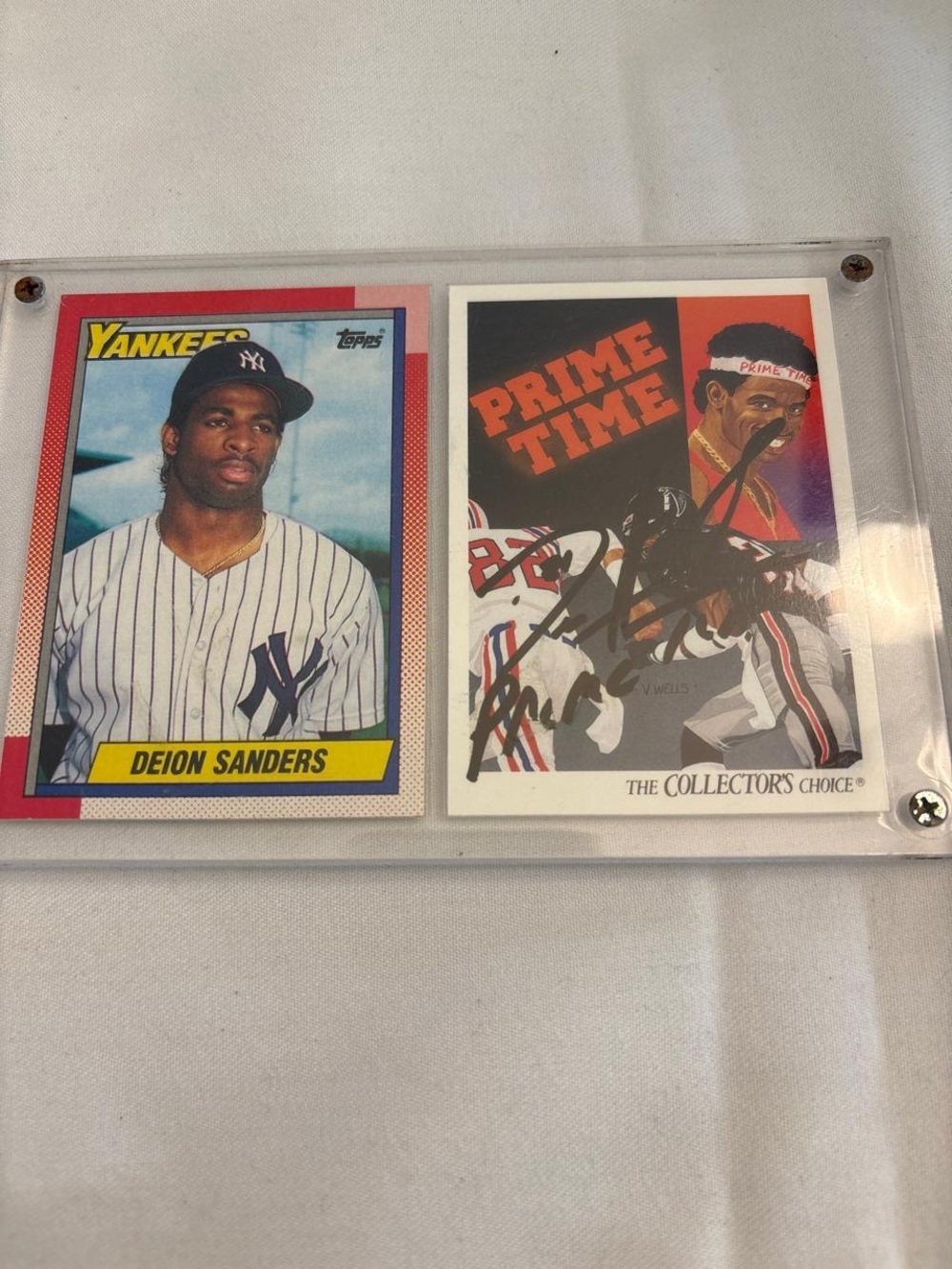Deion Sanders 2-Card Lot(Atlanta Falcons / NY Yankees) In-Person Autograph! #E52